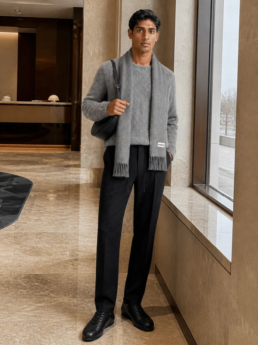 Sefr grey sweater fendi charcoal trousers outfit