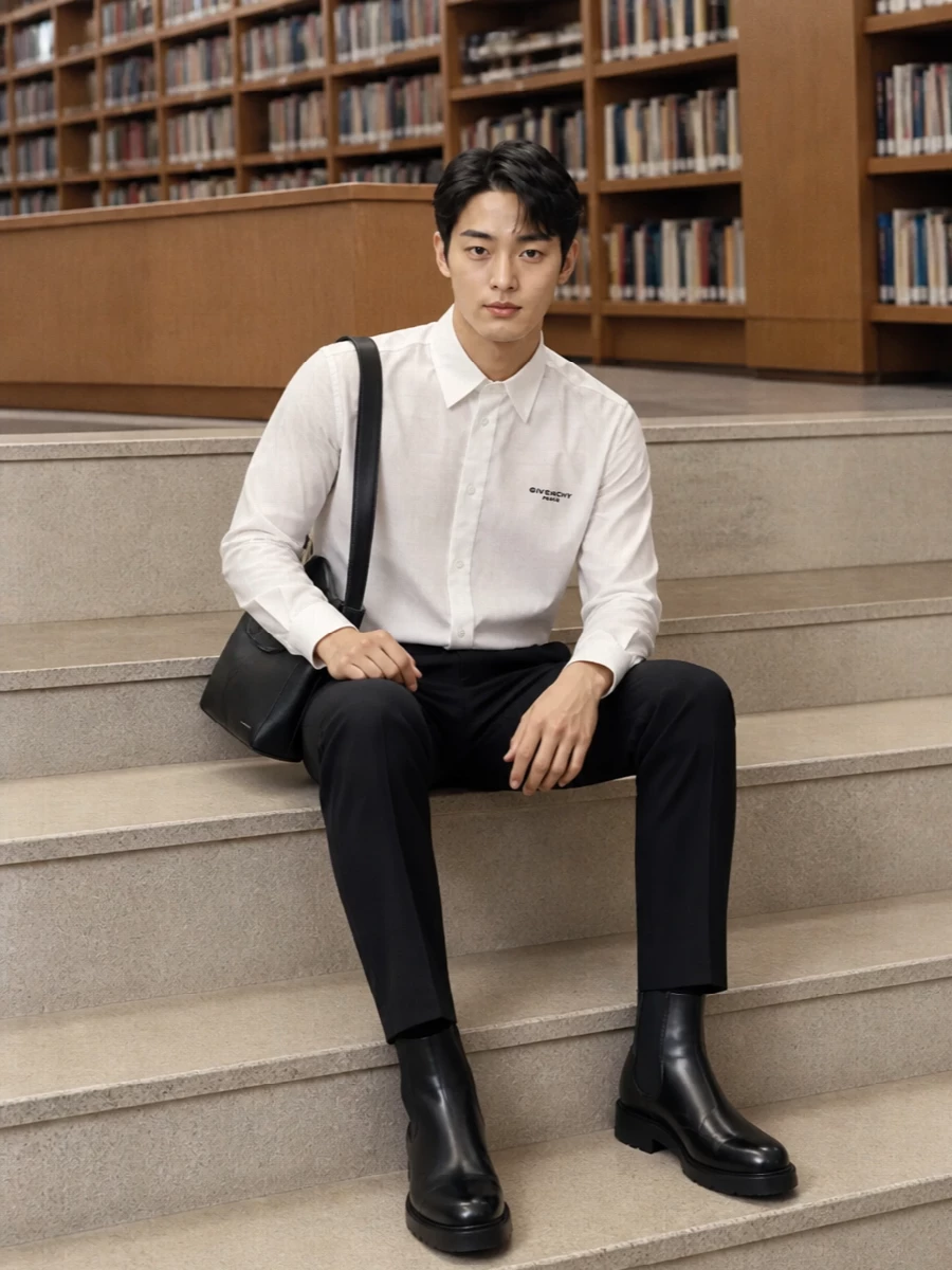 Givenchy white shirt black tailored trouser outfit