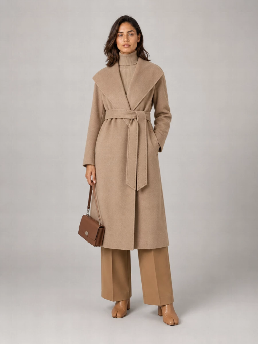 S Max Mara Cashmere Hooded Belted Single Breasted Coat
