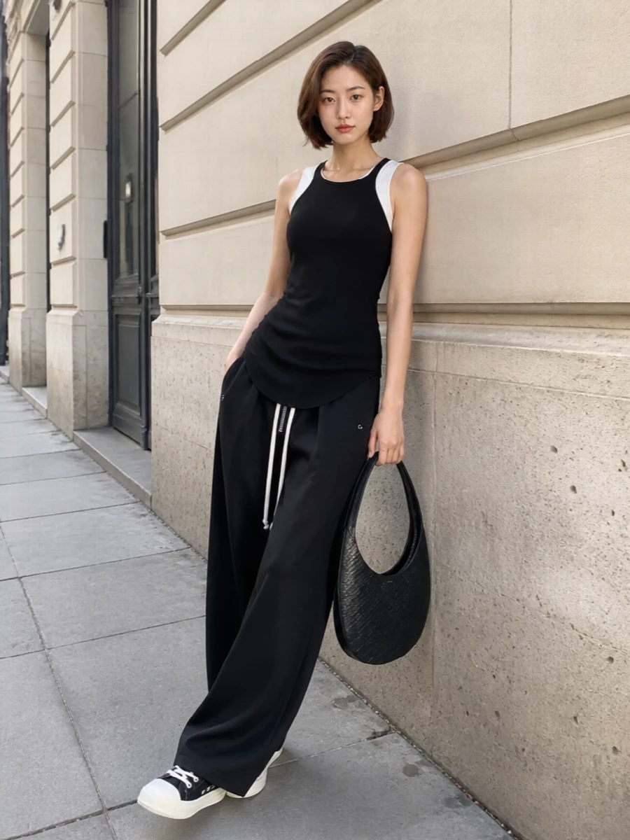 Rick owens drkshdw black tank wide leg pants