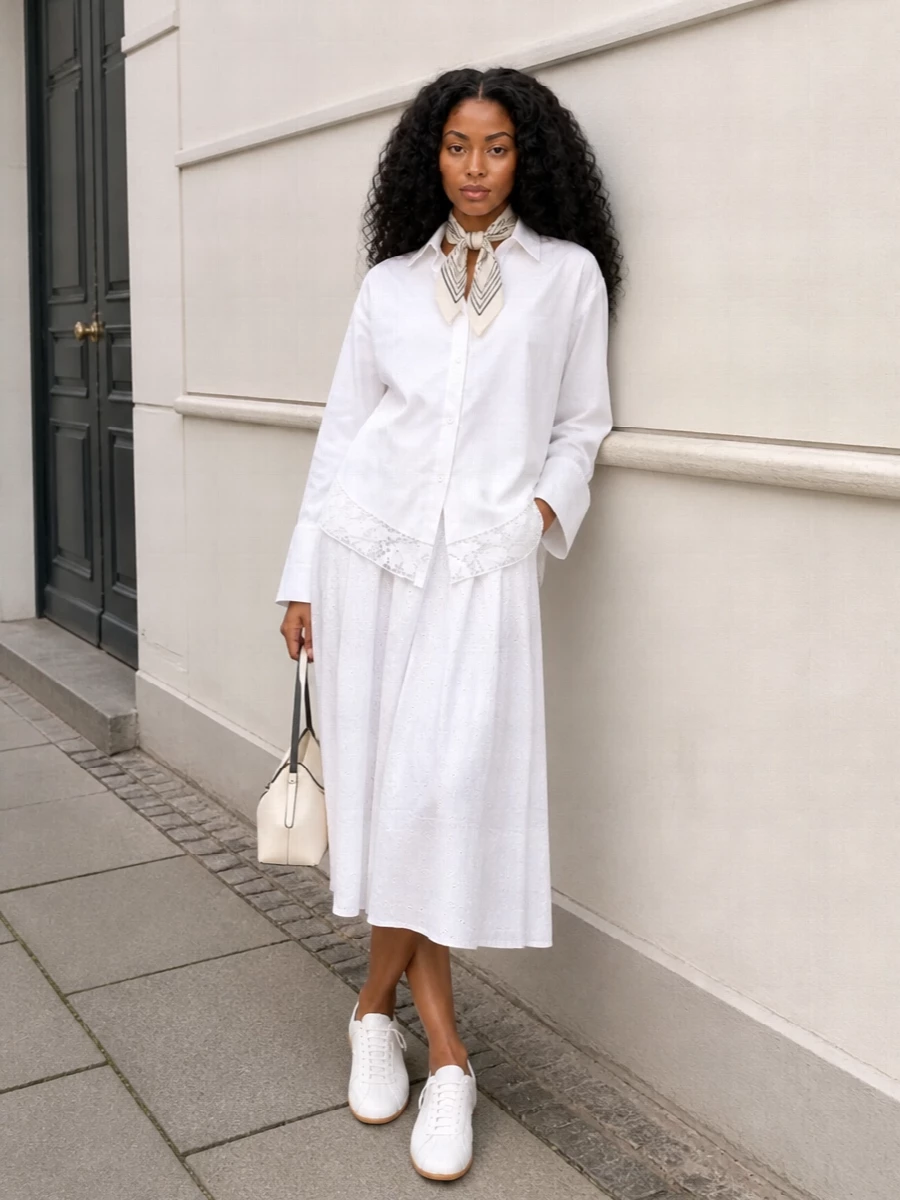Rotate lace shirt tory burch eyelet midi skirt