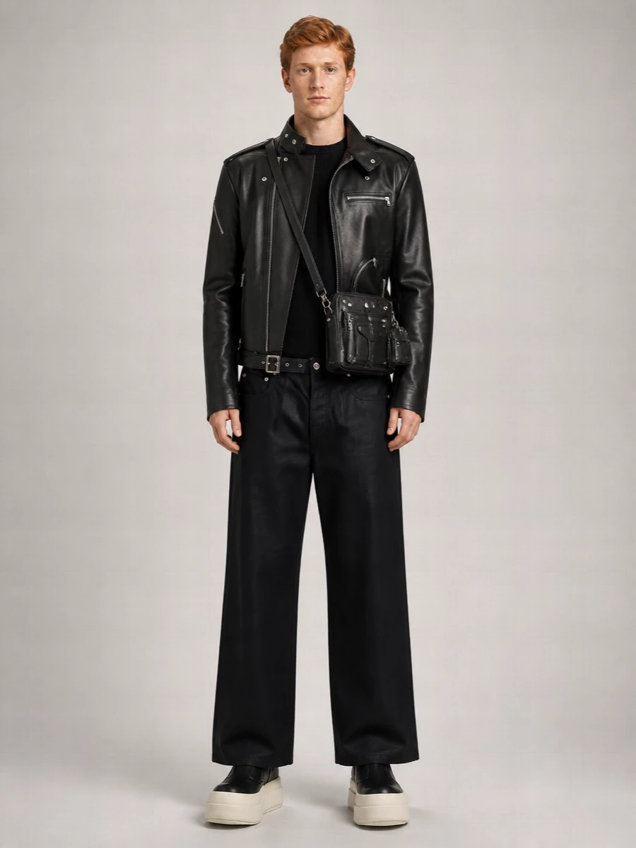 Rick Owens Leather Double-Breasted Biker Jacket