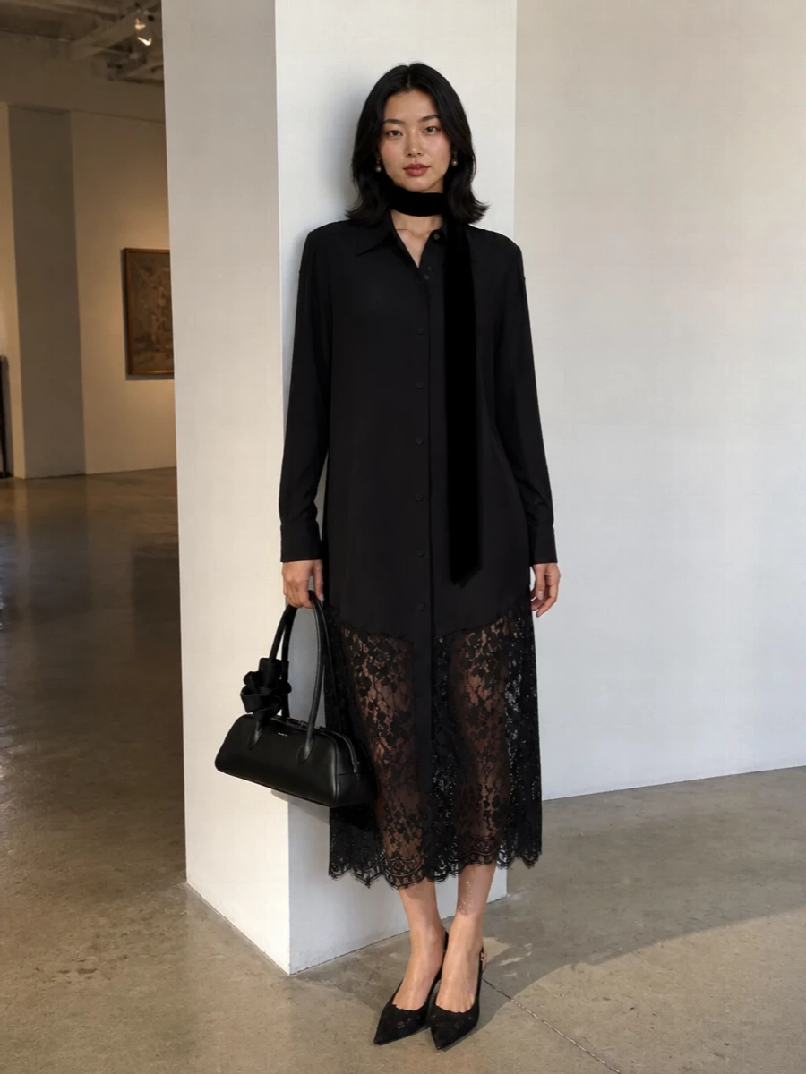 Zimmermann black lace shirt dress lace heels