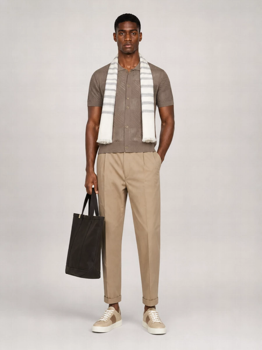 Beams Plus Textured Knit Polo Shirt