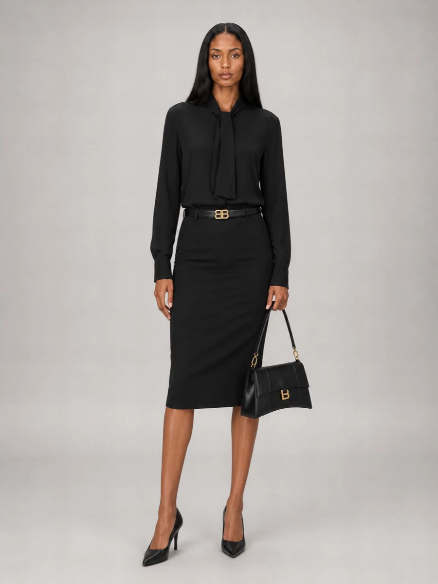 Balenciaga Wool High-Rise Midi Pencil Skirt