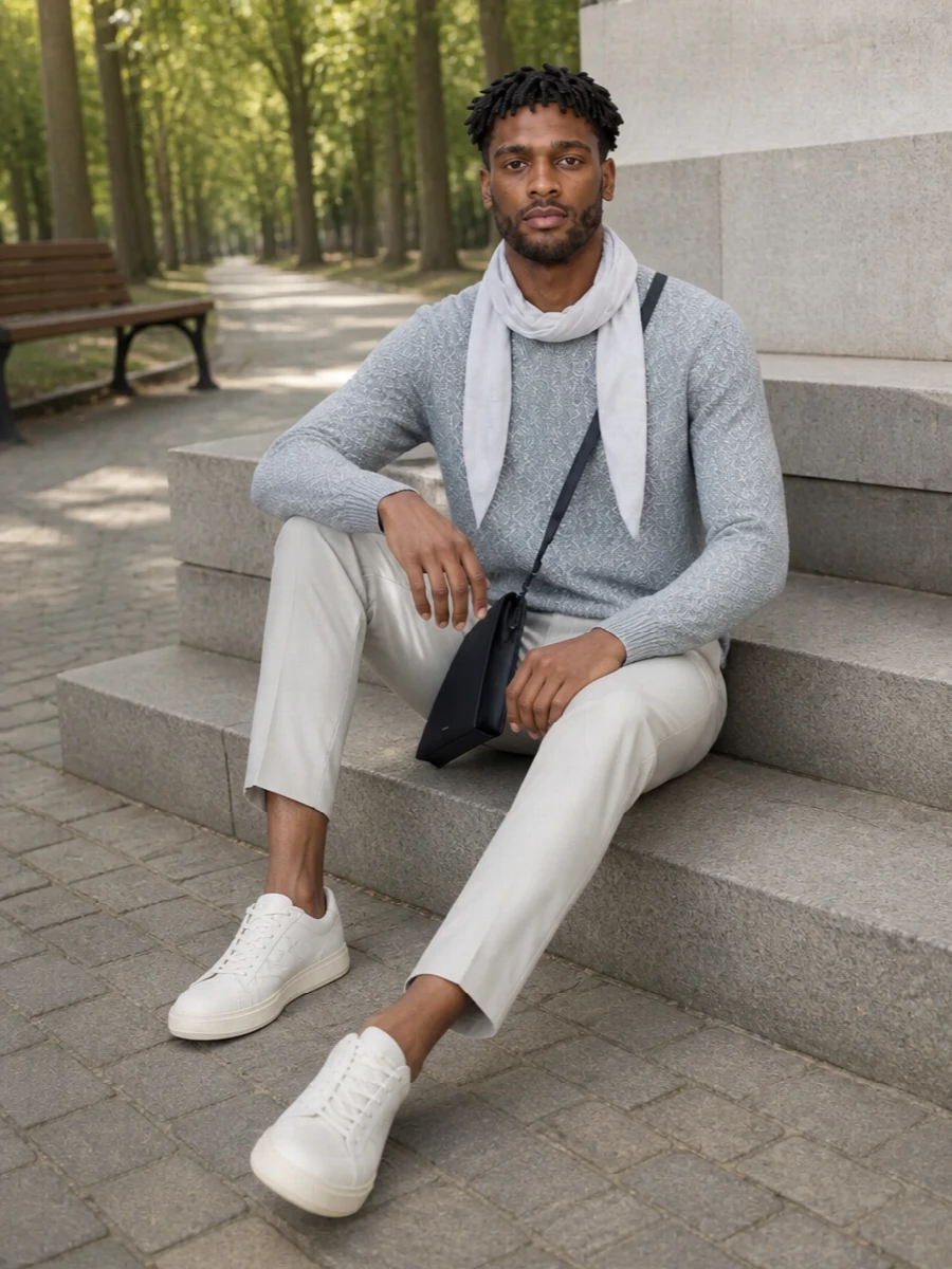 Zanone sweater stone trousers white sneakers