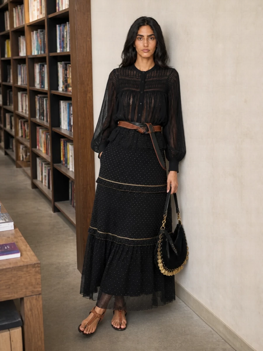 Isabel marant black maxi skirt romantic outfit