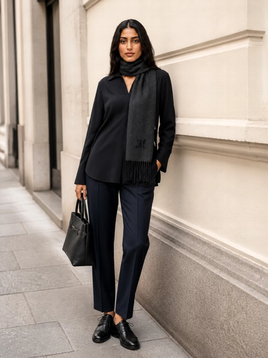 Max mara black tunic navy tailored trousers