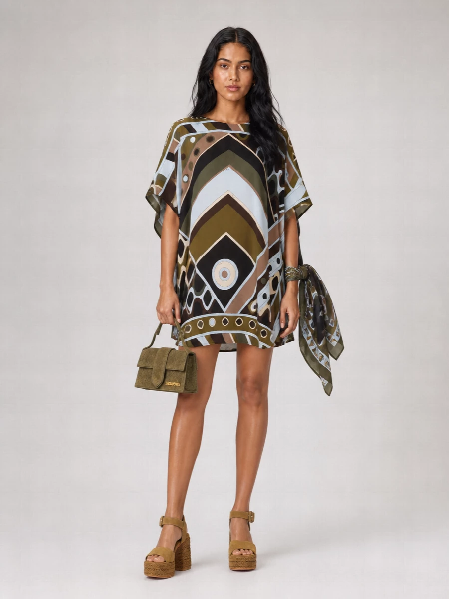 Pucci Silk Printed Mini Kaftan Dress