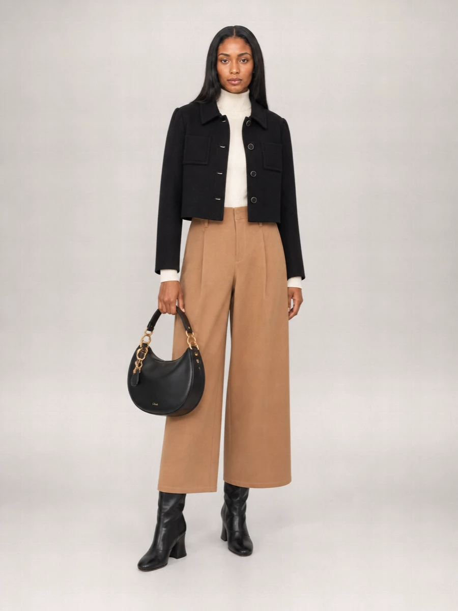 Chloé Wool Tweed Fitted Cropped Single Breasted Jacket