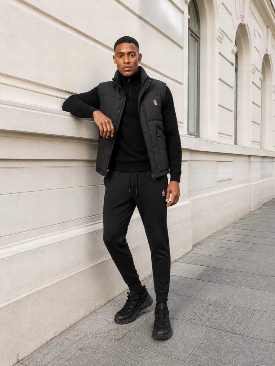 Moncler grenoble black gilet half zip track pants