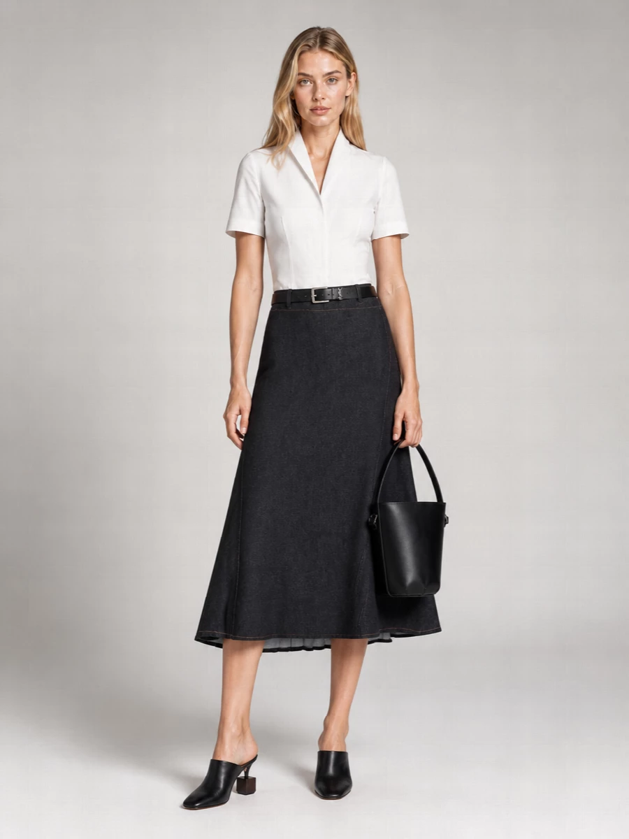 Jacquemus Denim Mid-Rise Midi A-Line Skirt