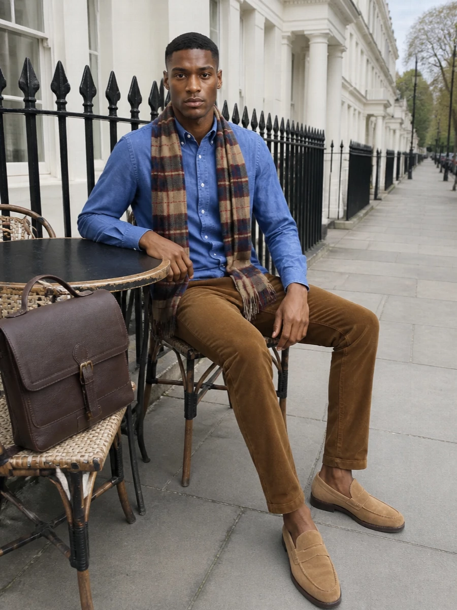 Polo ralph lauren denim shirt corduroy trouser outfit