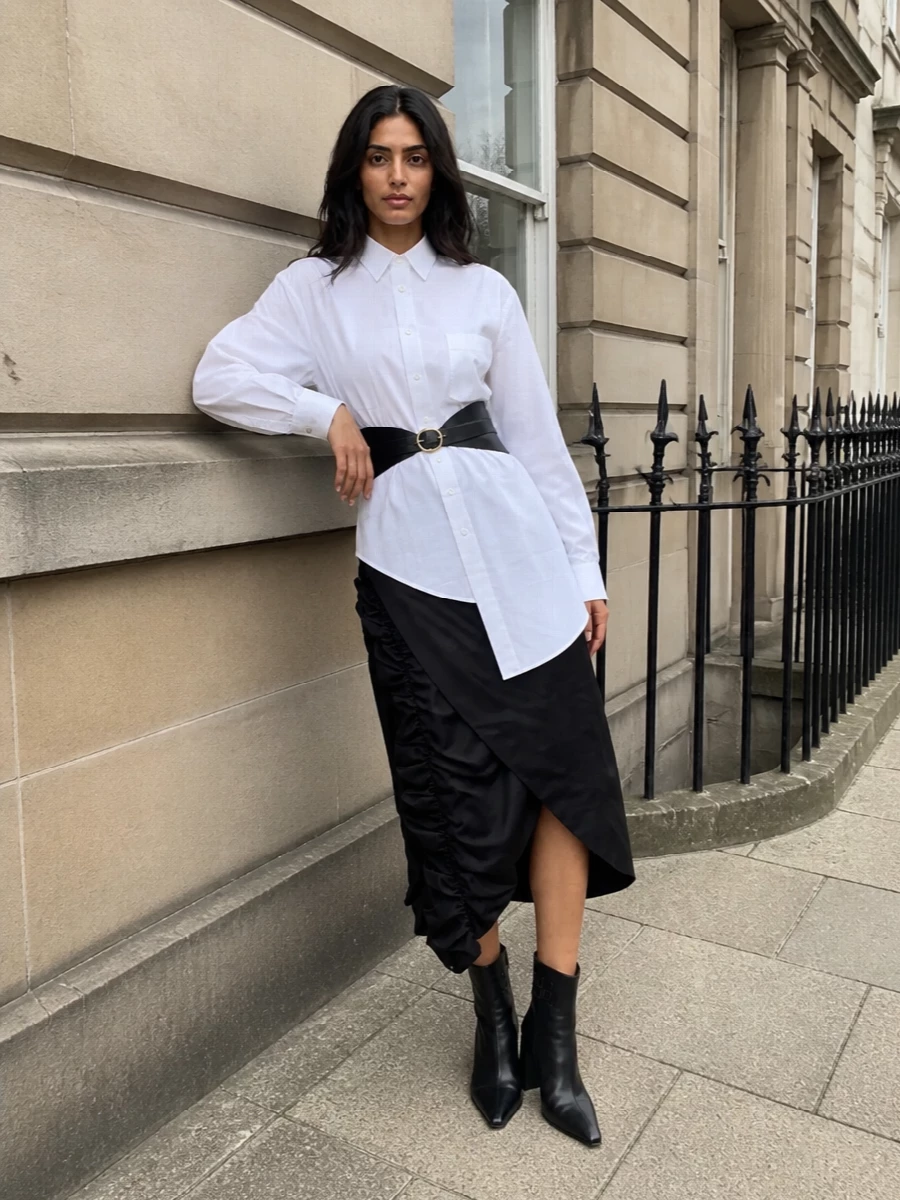 Comme des garcons black ruffle skirt white shirt