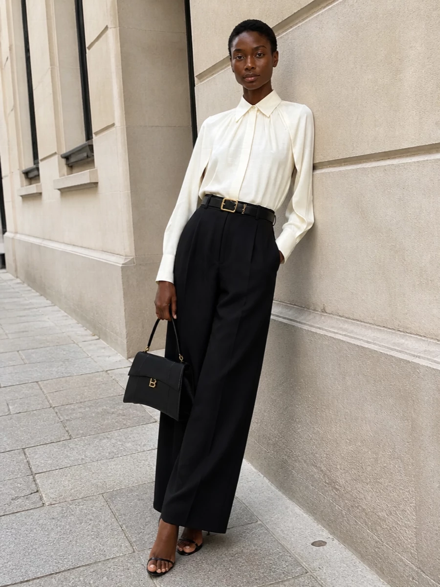 Max mara wide leg trousers ivory pleated blouse