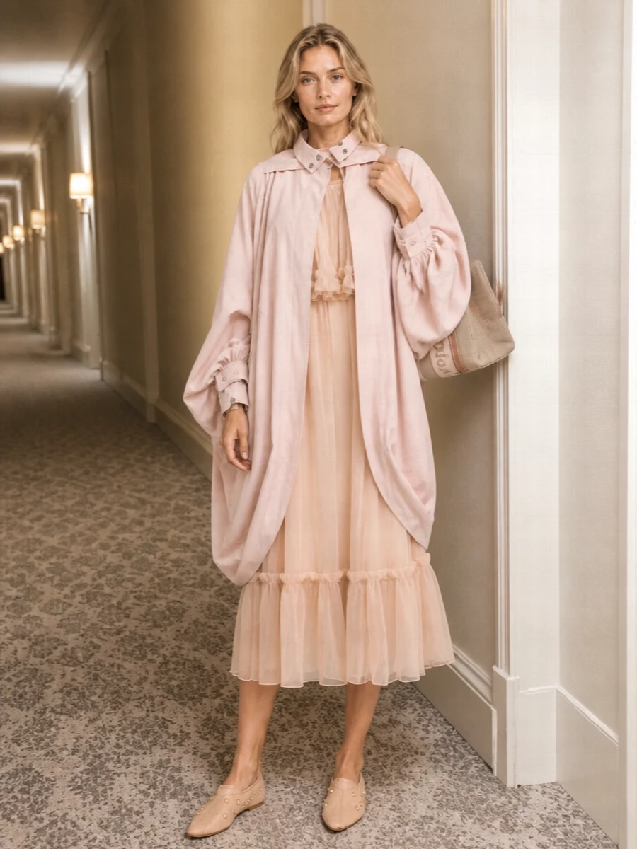Chloe blush poncho slip dress flats