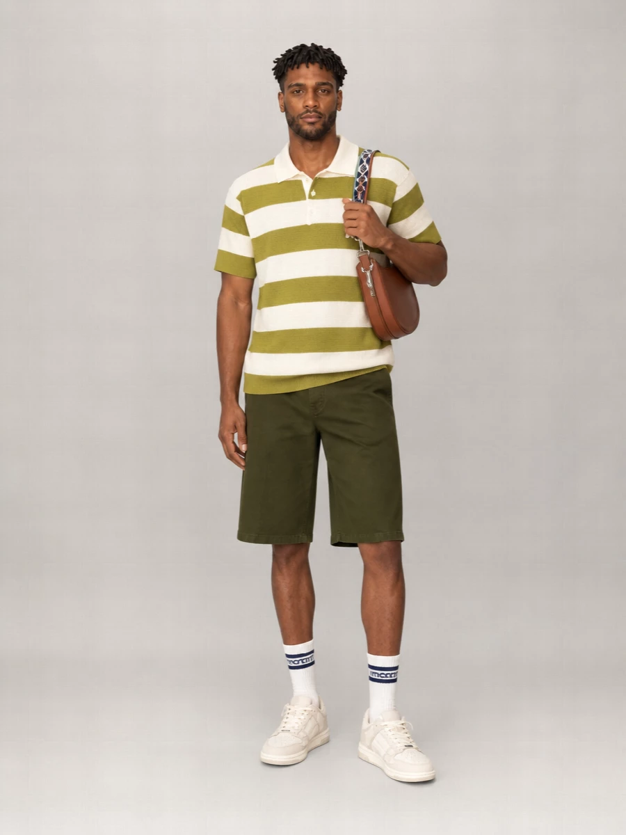 Ami Paris Striped Cotton Short-Sleeve Polo Shirt