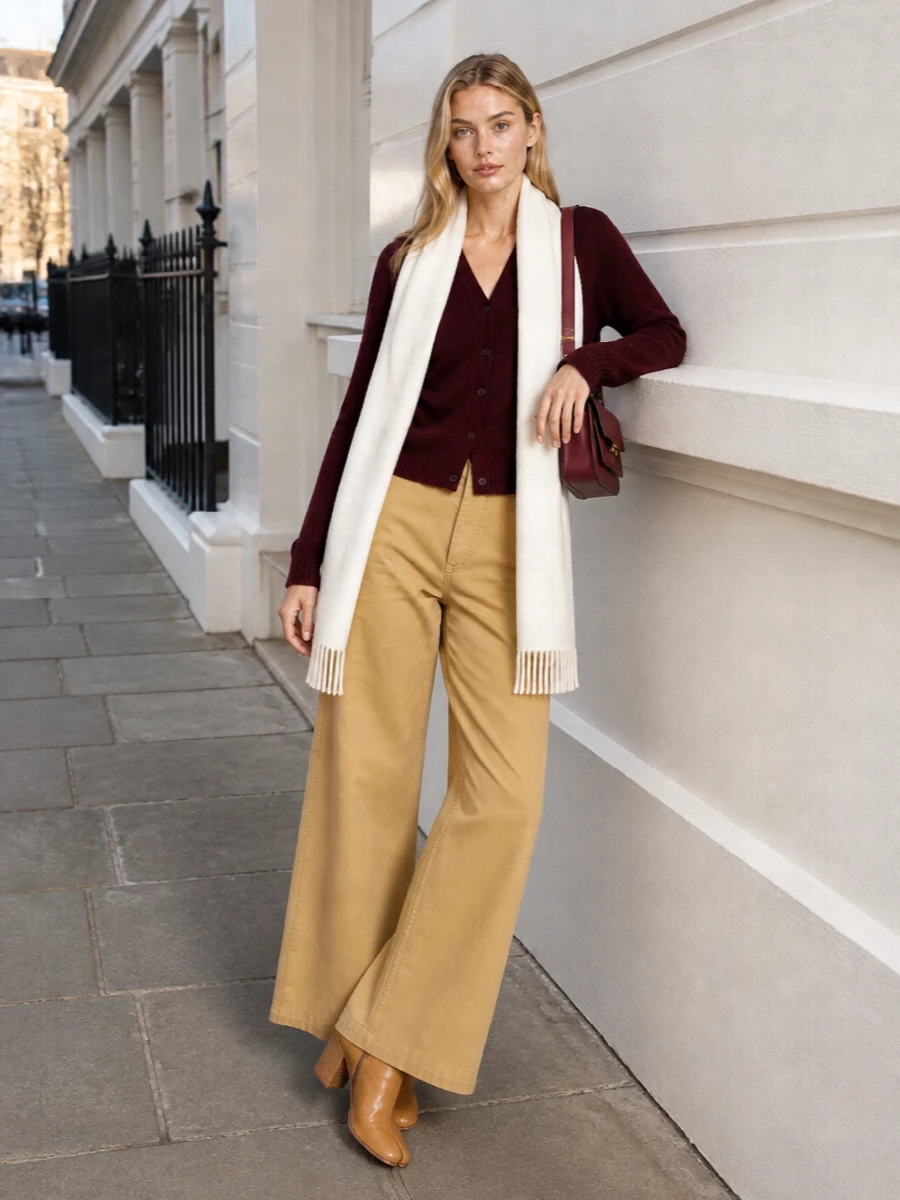 Maison margiela cardigan camel trousers outfit