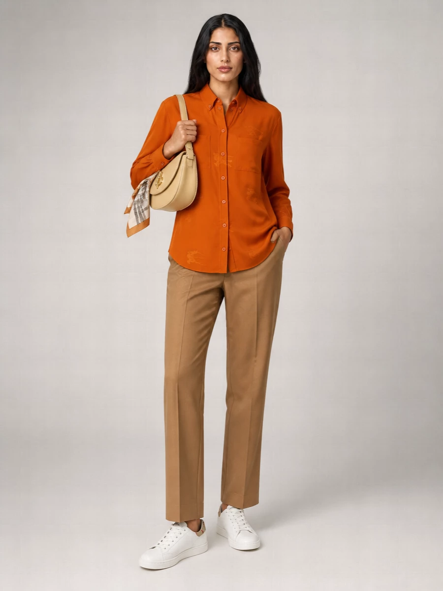 Burberry Chest Pocket Collared Neck Long Sleeve Top