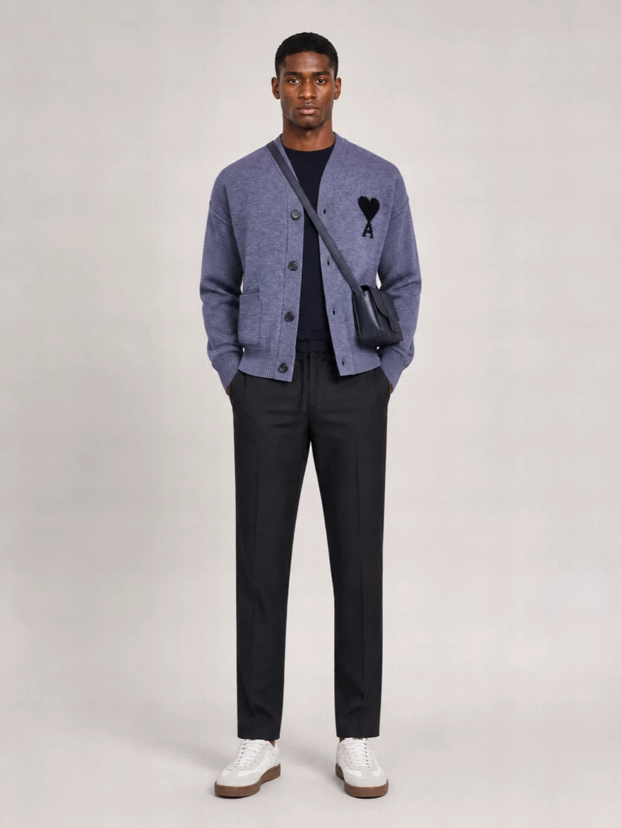 Ami Paris Wool Crewneck Cardigan