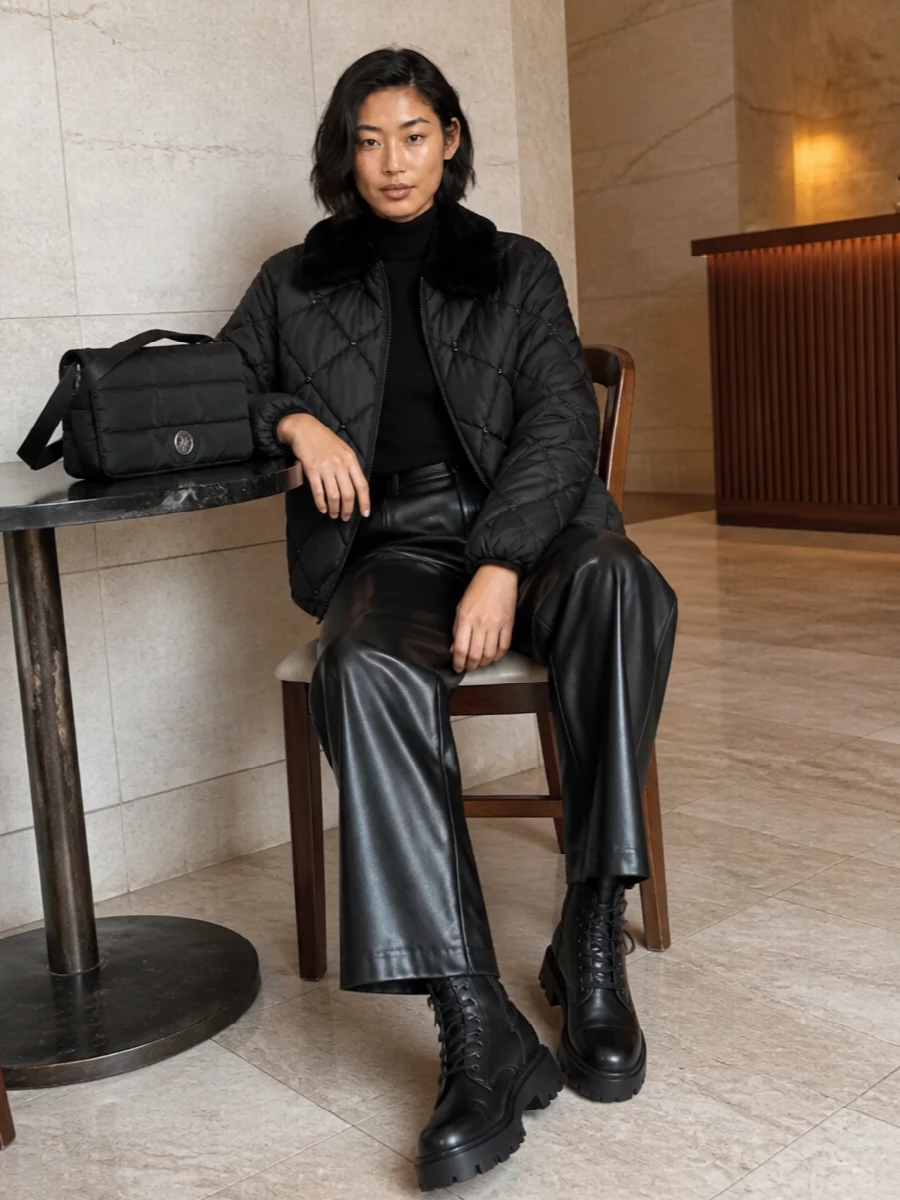 Ermanno firenze puffer wide leg trousers outfit