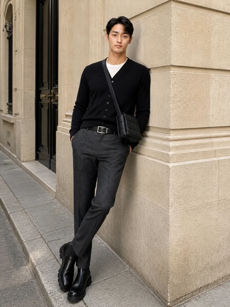Jacquemus cardigan prada suit monochrome outfit