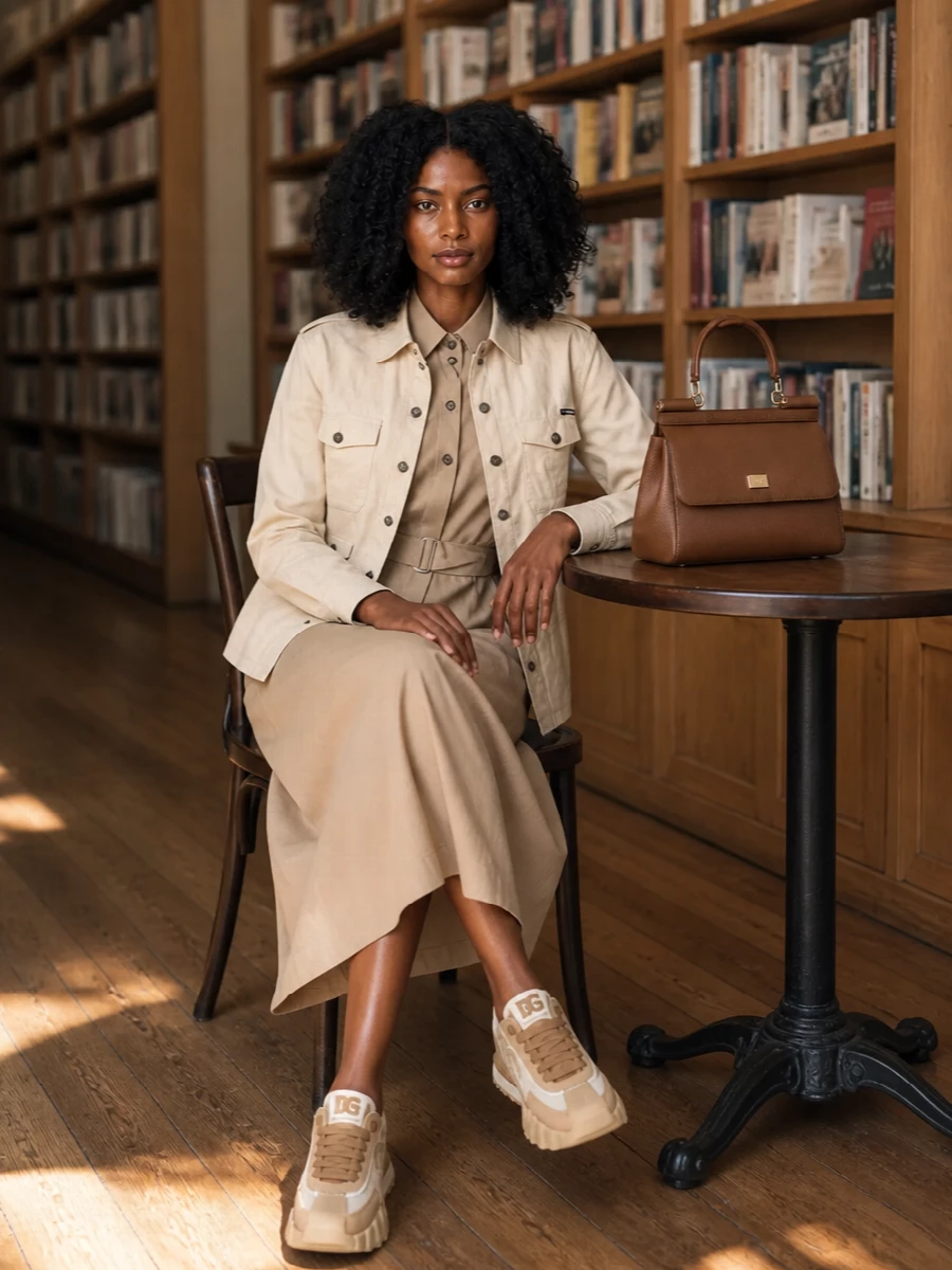 Dolce gabbana safari jacket neutral shirt dress