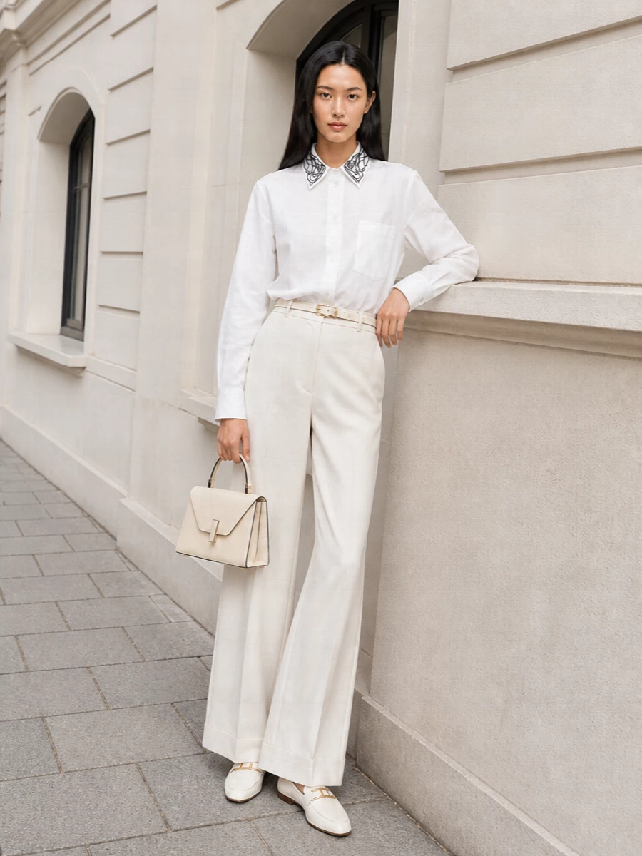 Fabiana filippi white shirt ivory wide leg trousers