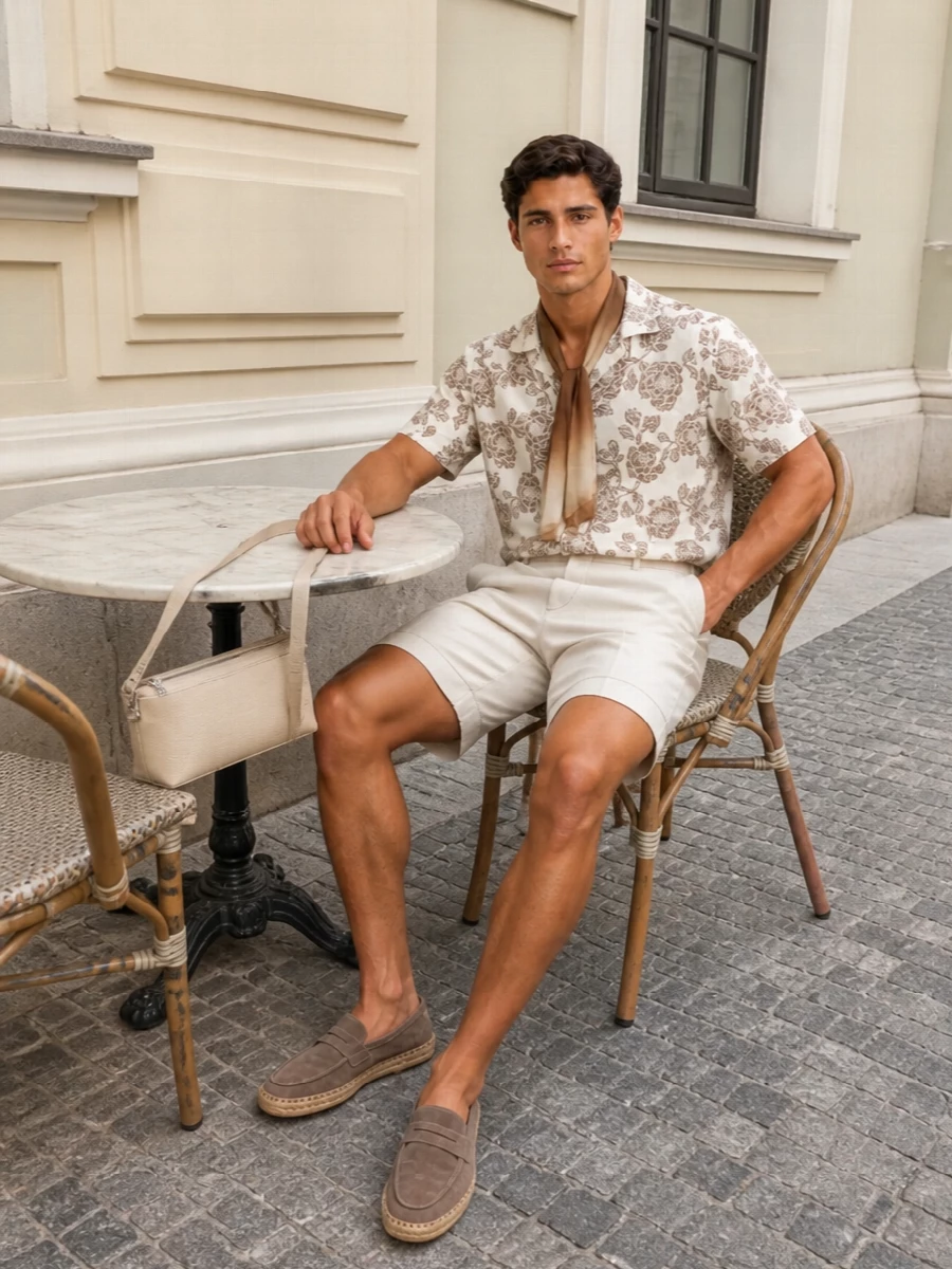 Les deux camp shirt lanvin cream shorts outfit