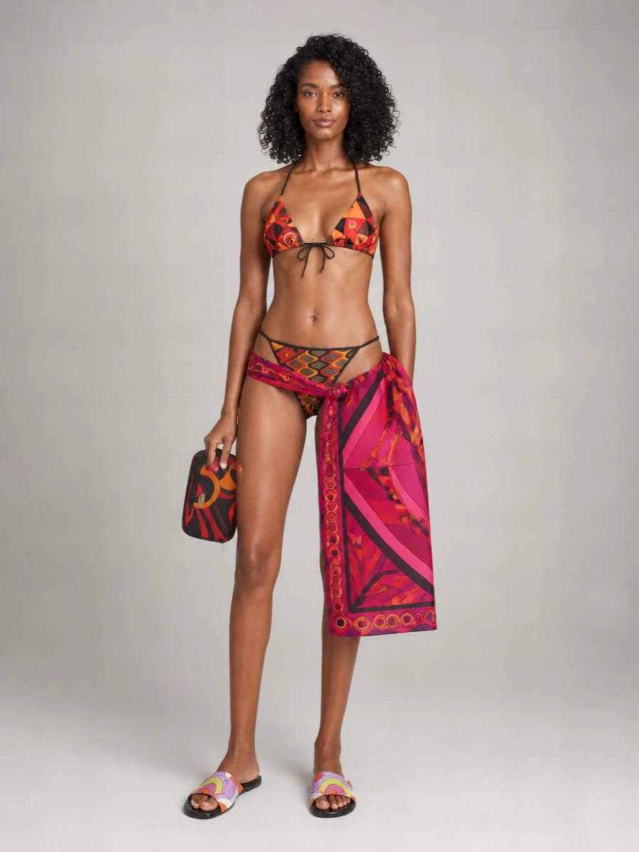 Pucci Printed Gathered Halterneck Triangle Bikini Top