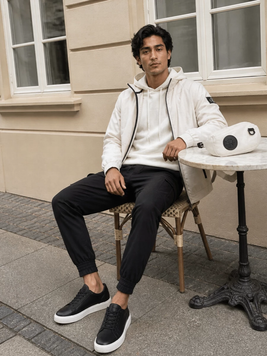 Calvin klein off white jacket black joggers