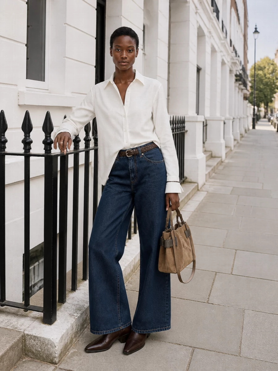 Brunello cucinelli wide leg jeans ivory shirt