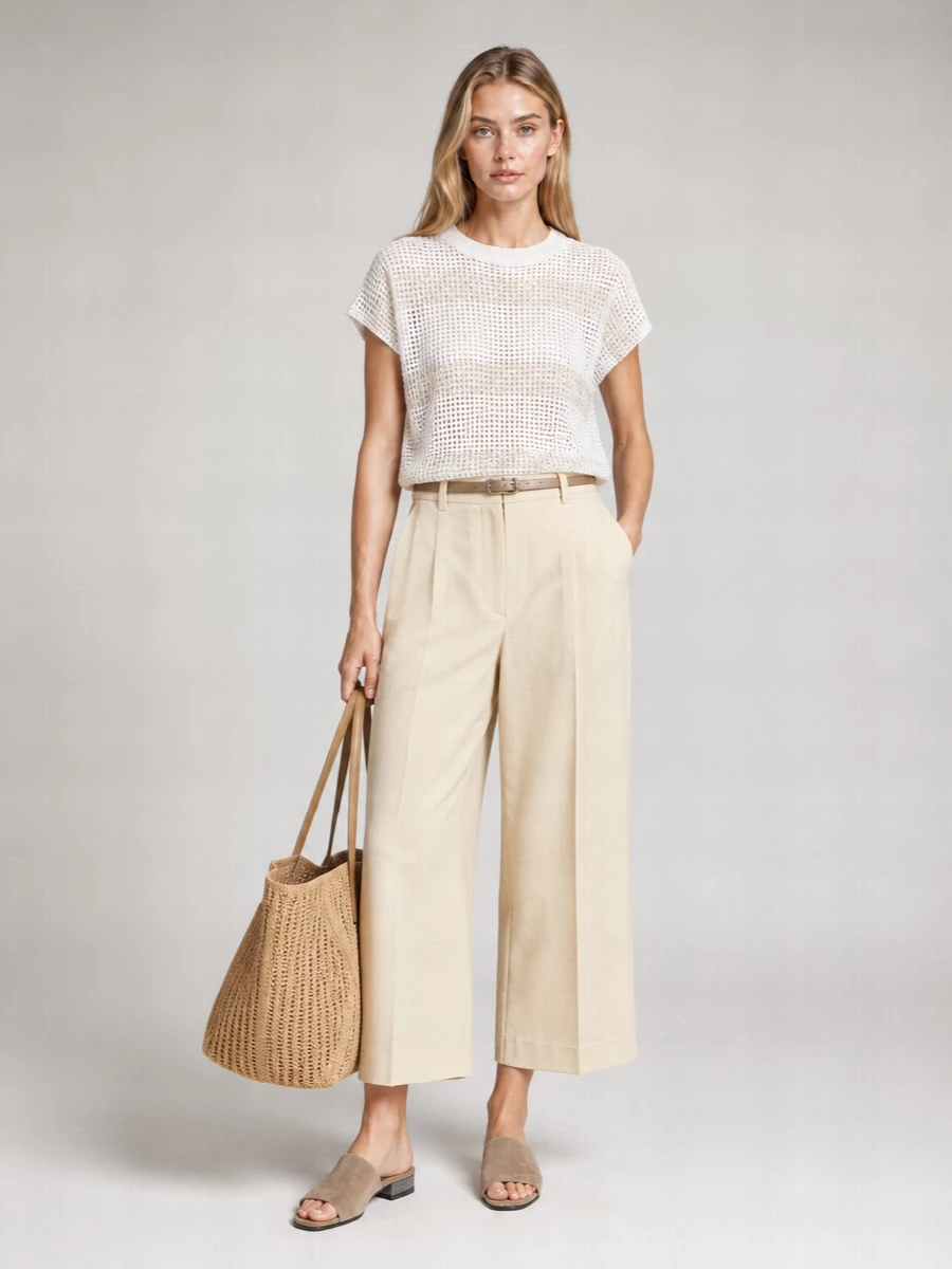 Brunello Cucinelli Striped Openwork Cotton Short-Sleeve Jumper