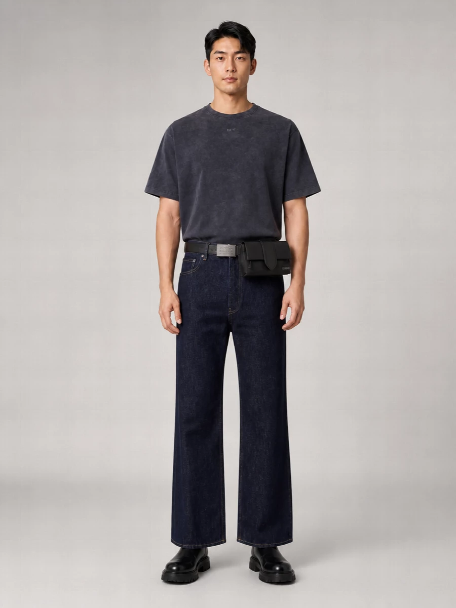 Off-White Denim Slim Relaxed-Fit Straight-Leg Jeans