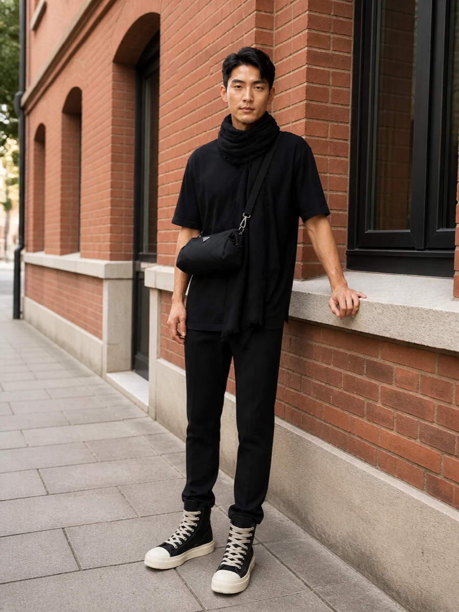Rick owens black jeans longline tee high tops