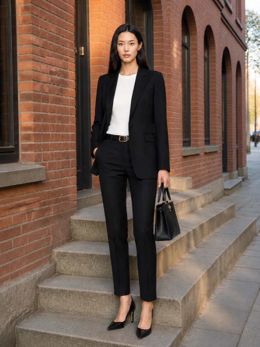 Emporio armani black blazer suit heels
