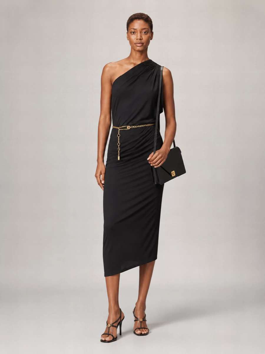 Versace Viscose Draped Cutout Halterneck Midi Dress