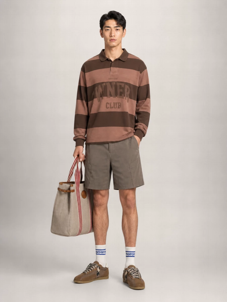 Represent Striped Relaxed-Fit Cotton Rugby Polo Shirt