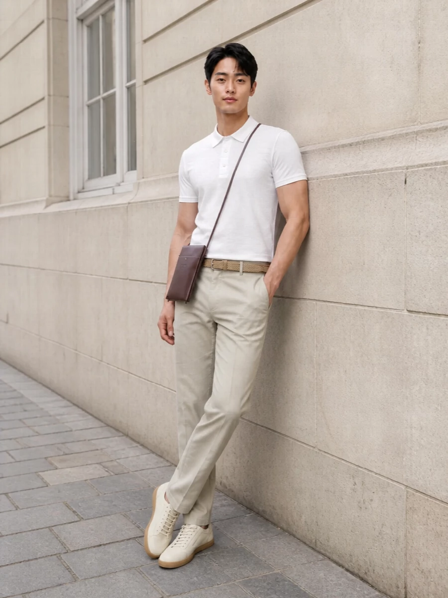 Zegna polo beige trousers smart casual outfit