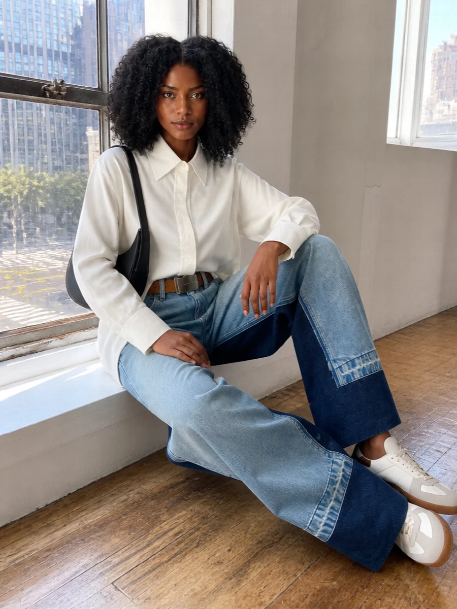 Maison margiela wide leg jeans oversized shirt outfit