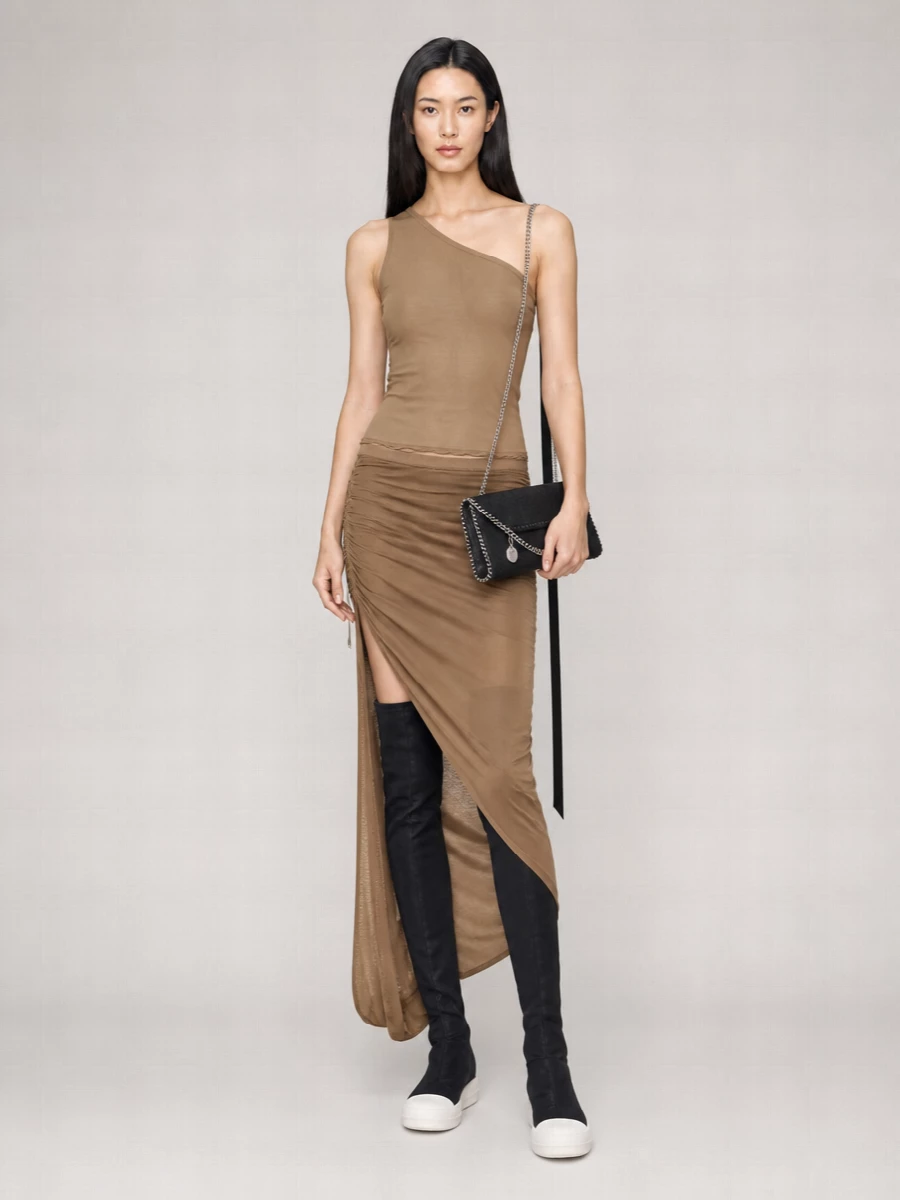 Rick Owens Drkshdw Cotton Drawstring Maxi Skirt