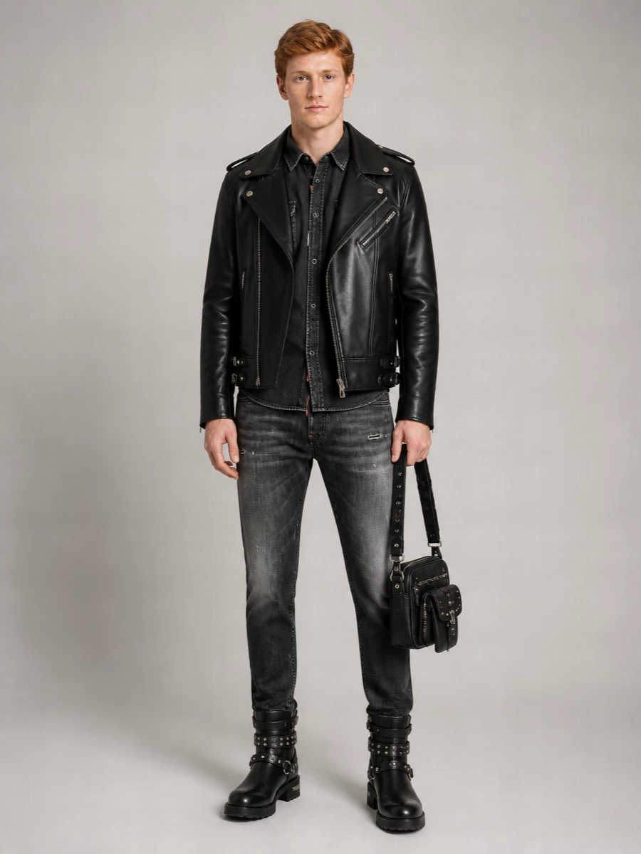 Dsquared2 Leather Double-Breasted Biker Jacket