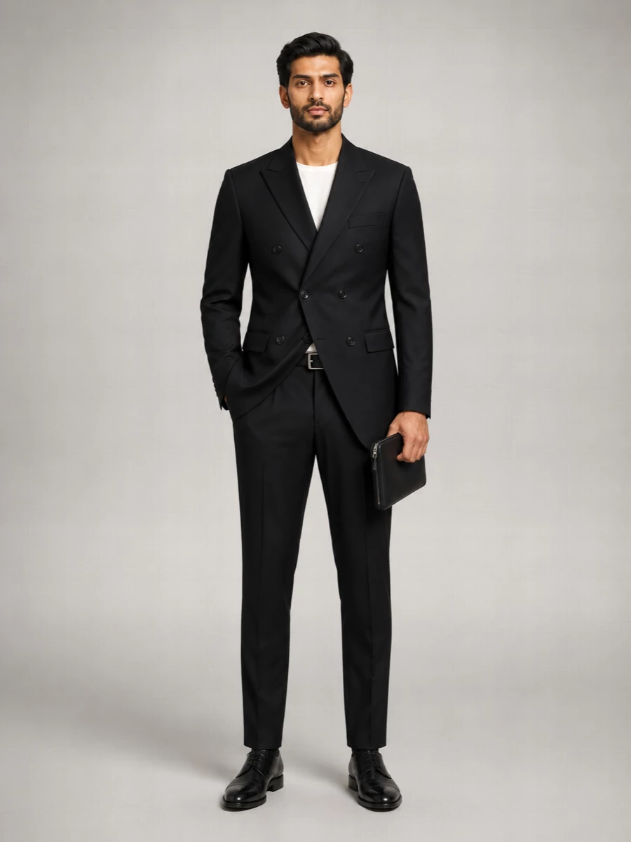 Boss Virgin Wool Double-Breasted Tuxedo Jacket
