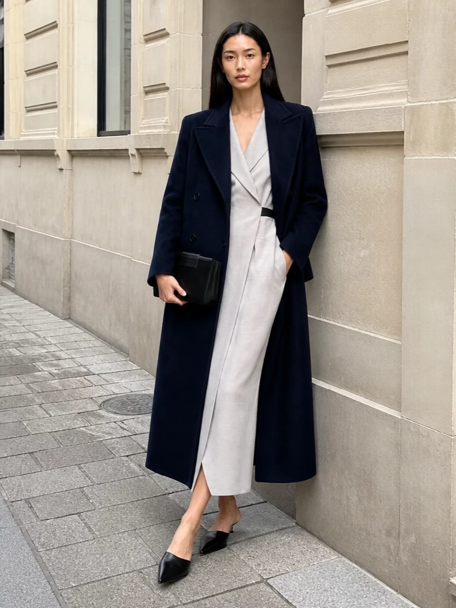 Max mara navy coat halter wrap midi dress
