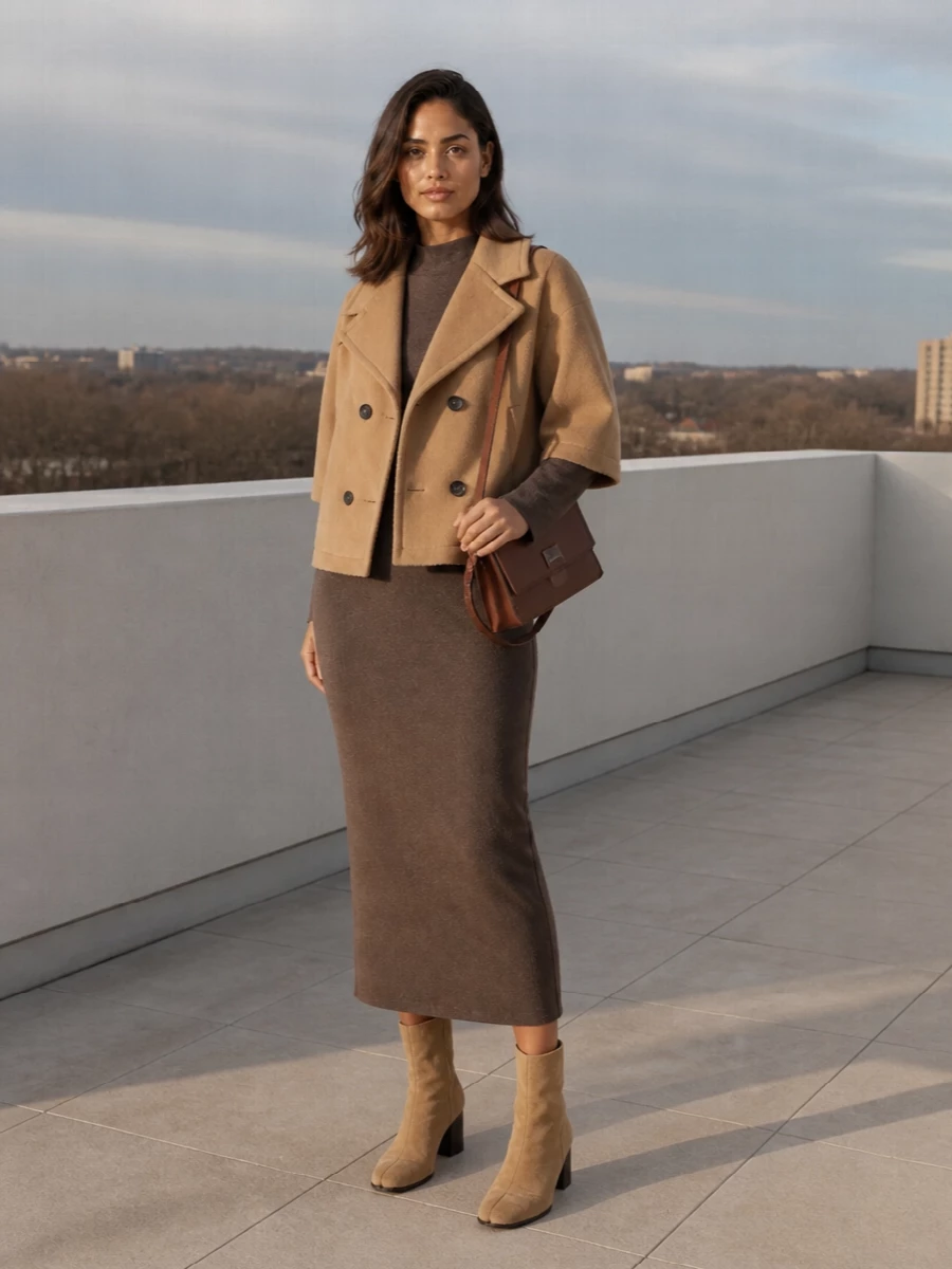 Max mara camel cape mocha knit midi dress