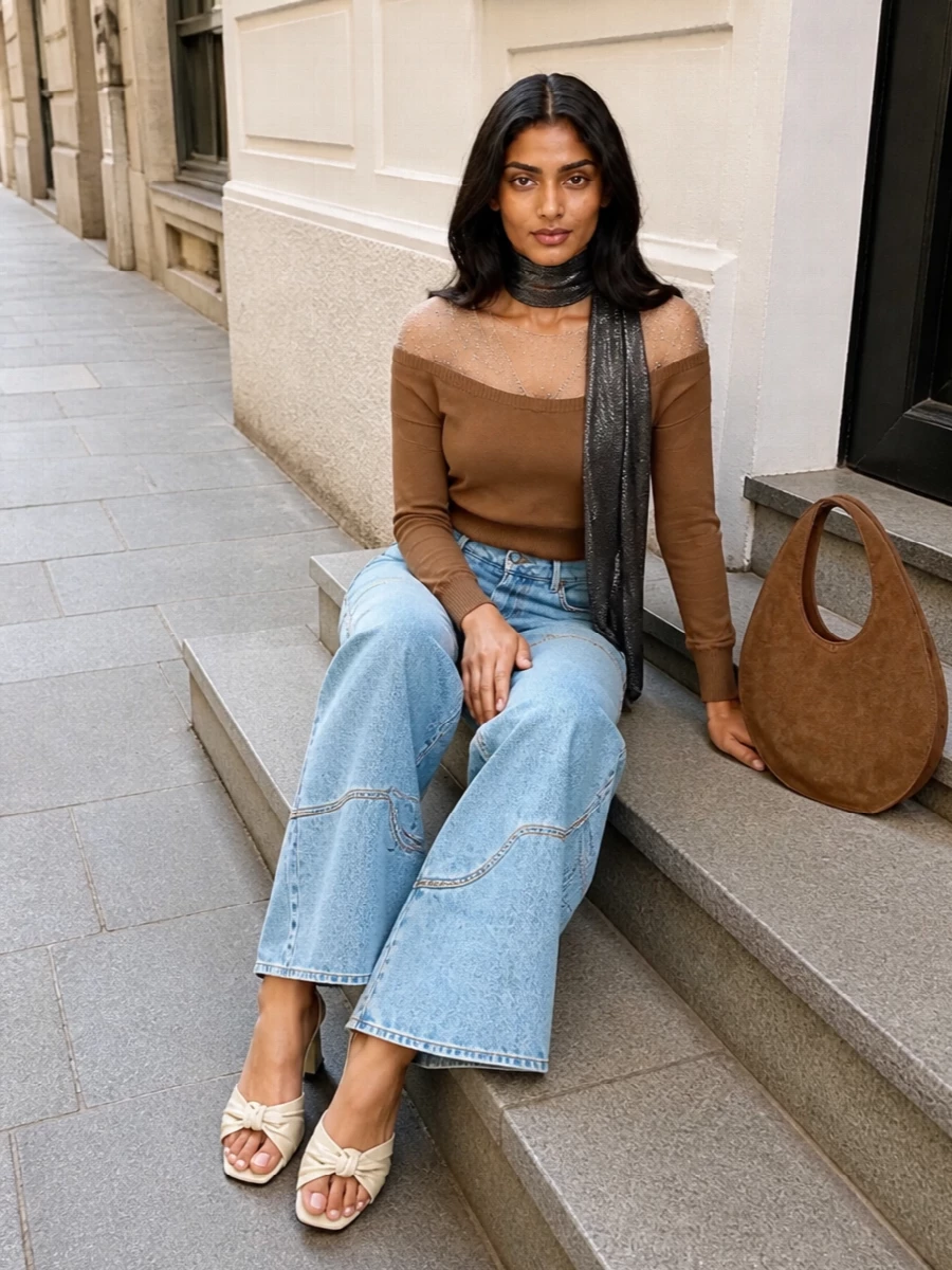 Giuseppe di morabito crystal sweater wide leg jeans