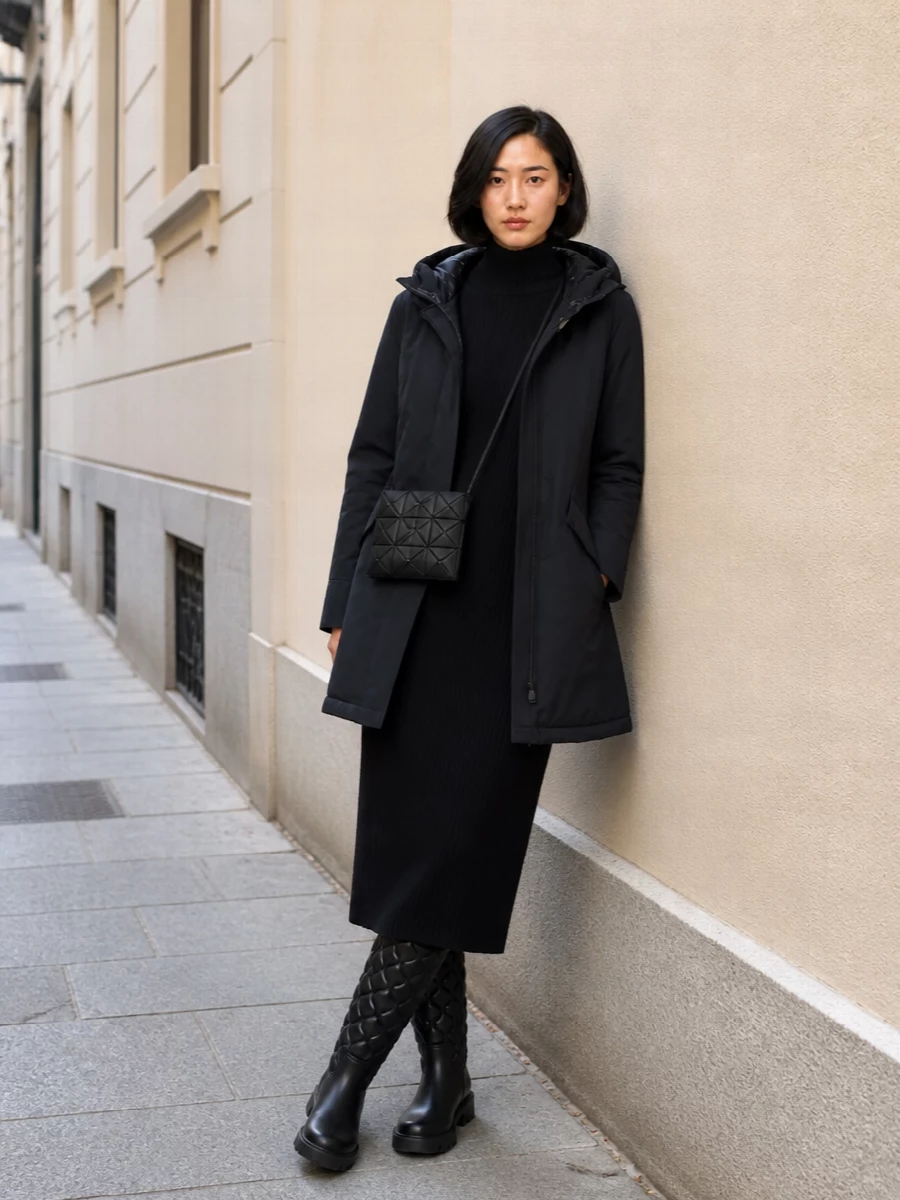 Apc black turtleneck dress moncler boots