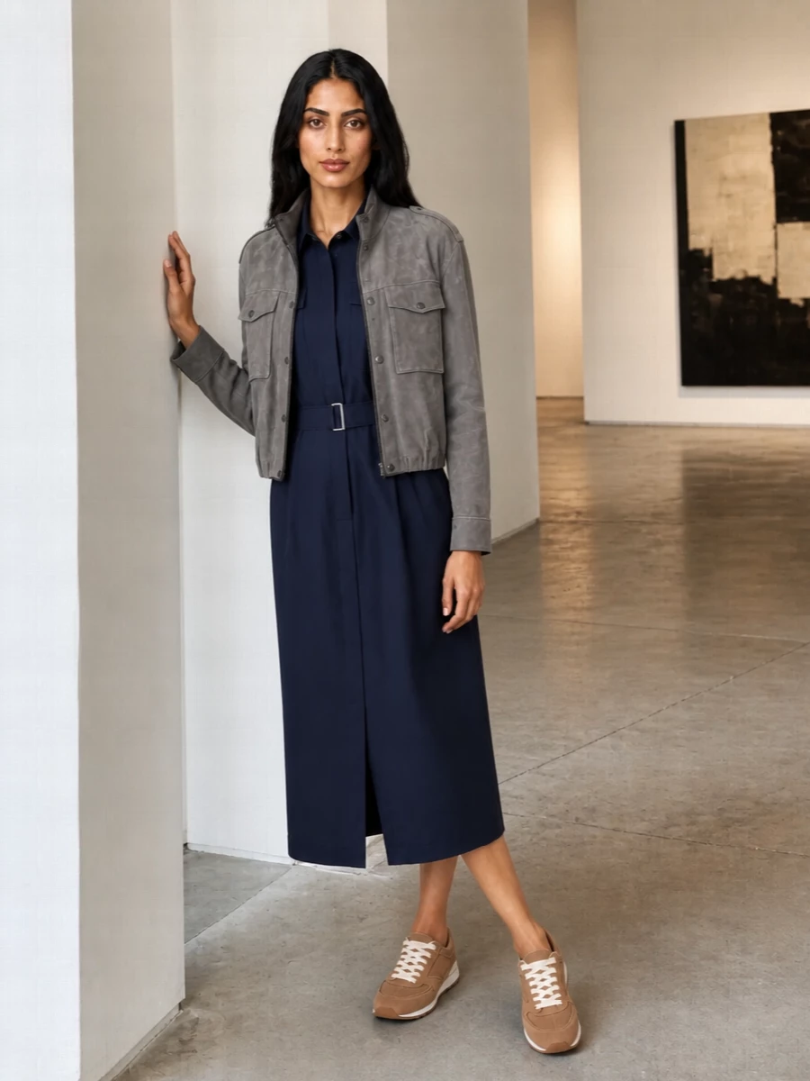 Brunello cucinelli utility jacket navy shirt dress