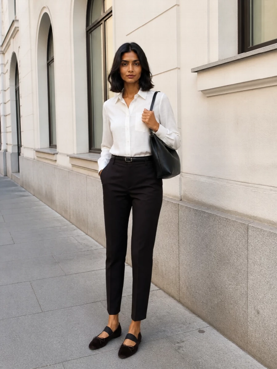 Max mara white shirt brown tailored trousers
