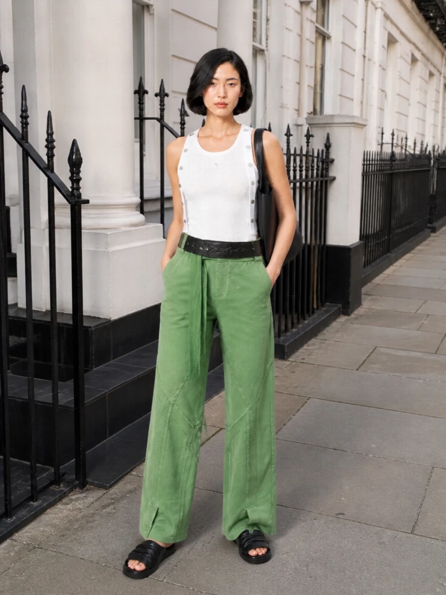 The attico sage wide leg pants white tank outfit